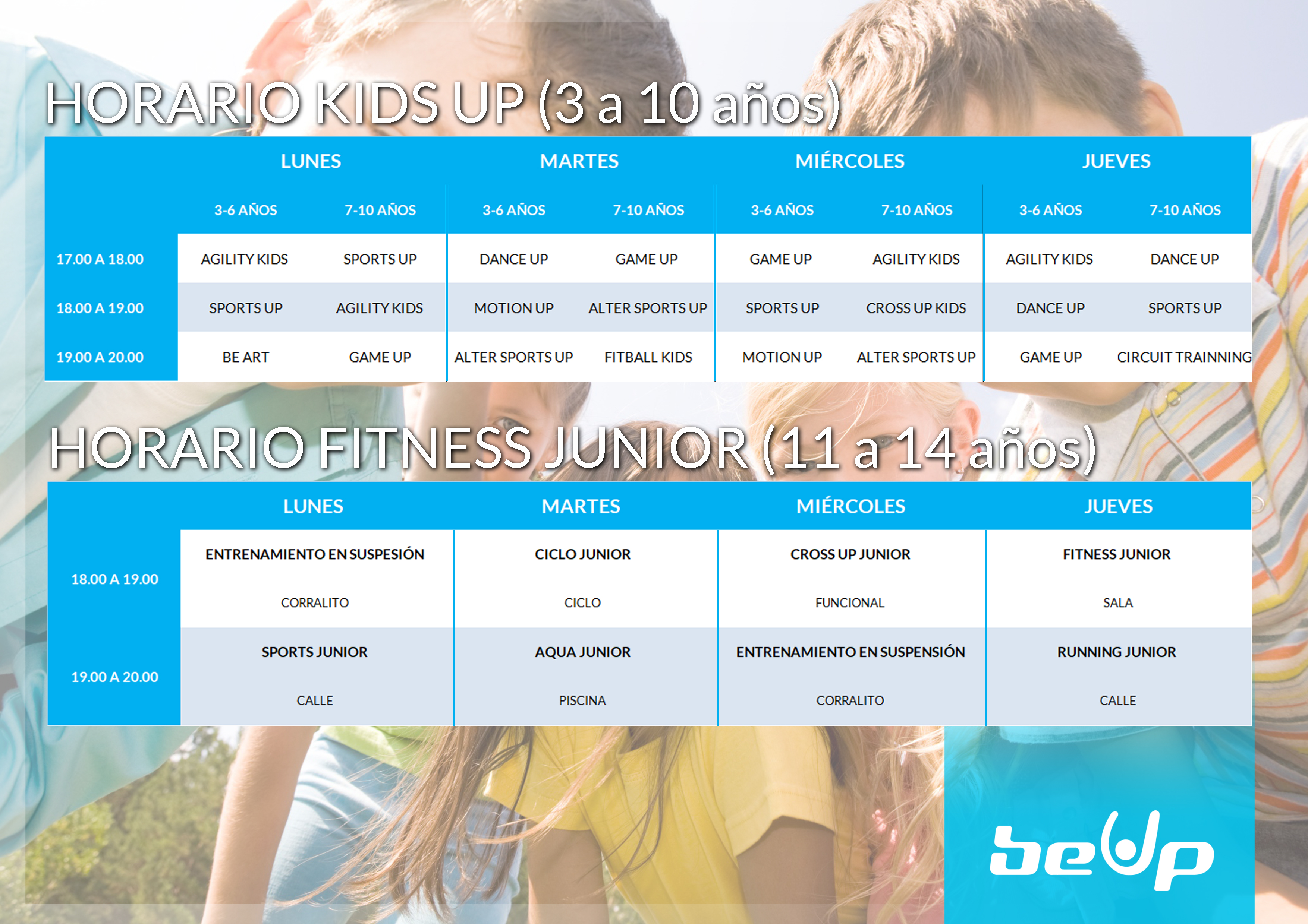 Horario Kids Up y Fitness Jr